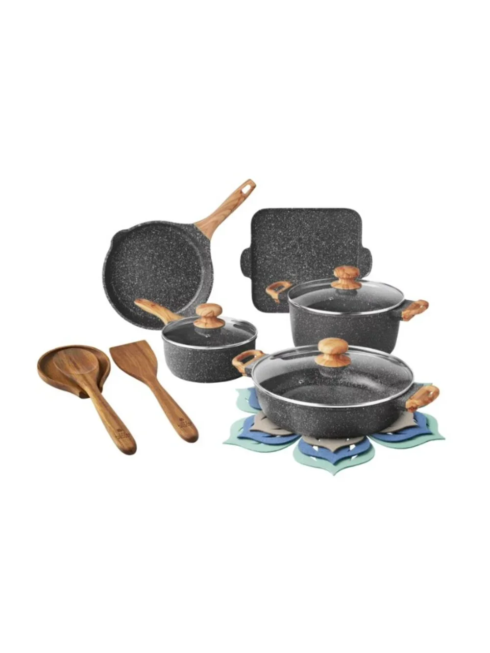 The Pioneer Woman Charcoal Prairie Signature 14-Piece Cast Aluminum Cookware Set